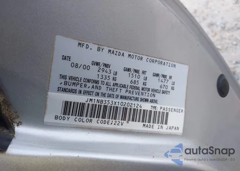 2001 Mazda Mx-5 Miata Ls/Special Edition from USA, damaged, VIN JM1NB353X10202124